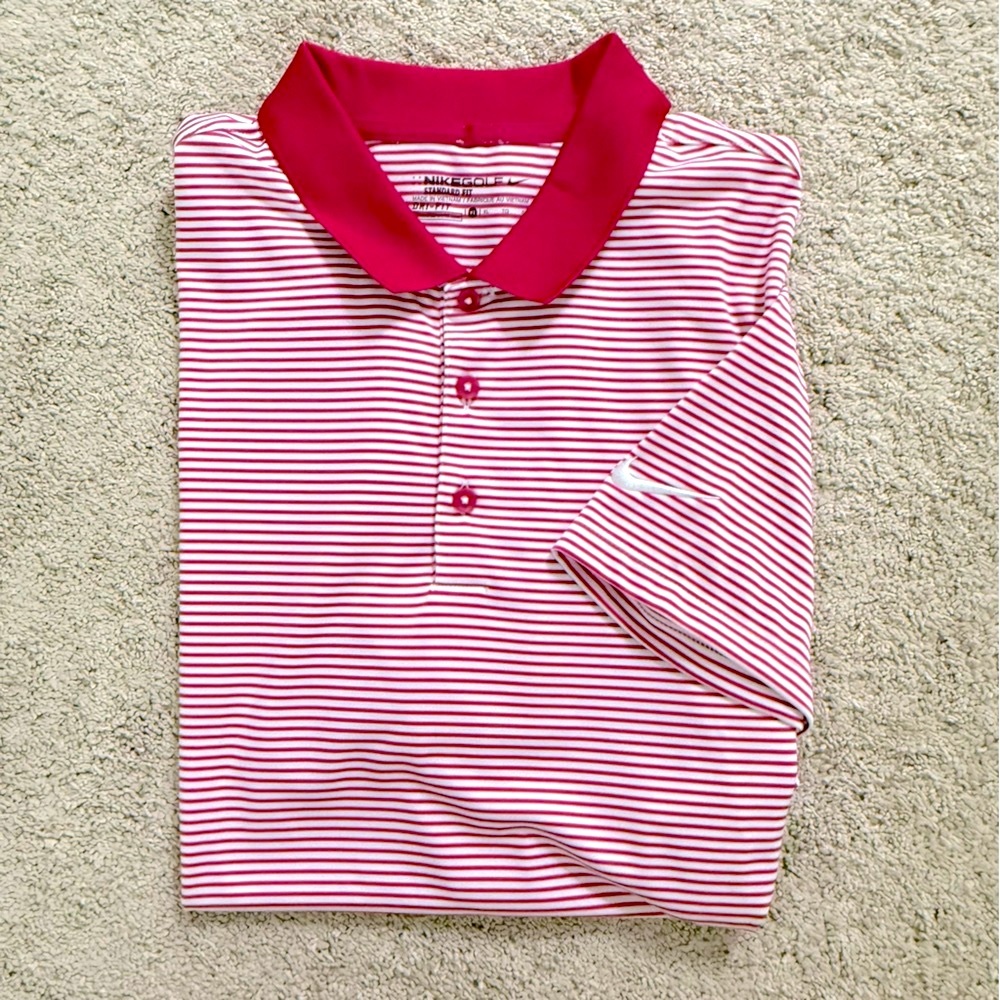 Nike Dri Fit Golf Mens XL Red White Collared Polo Light Weight Shirt Standard